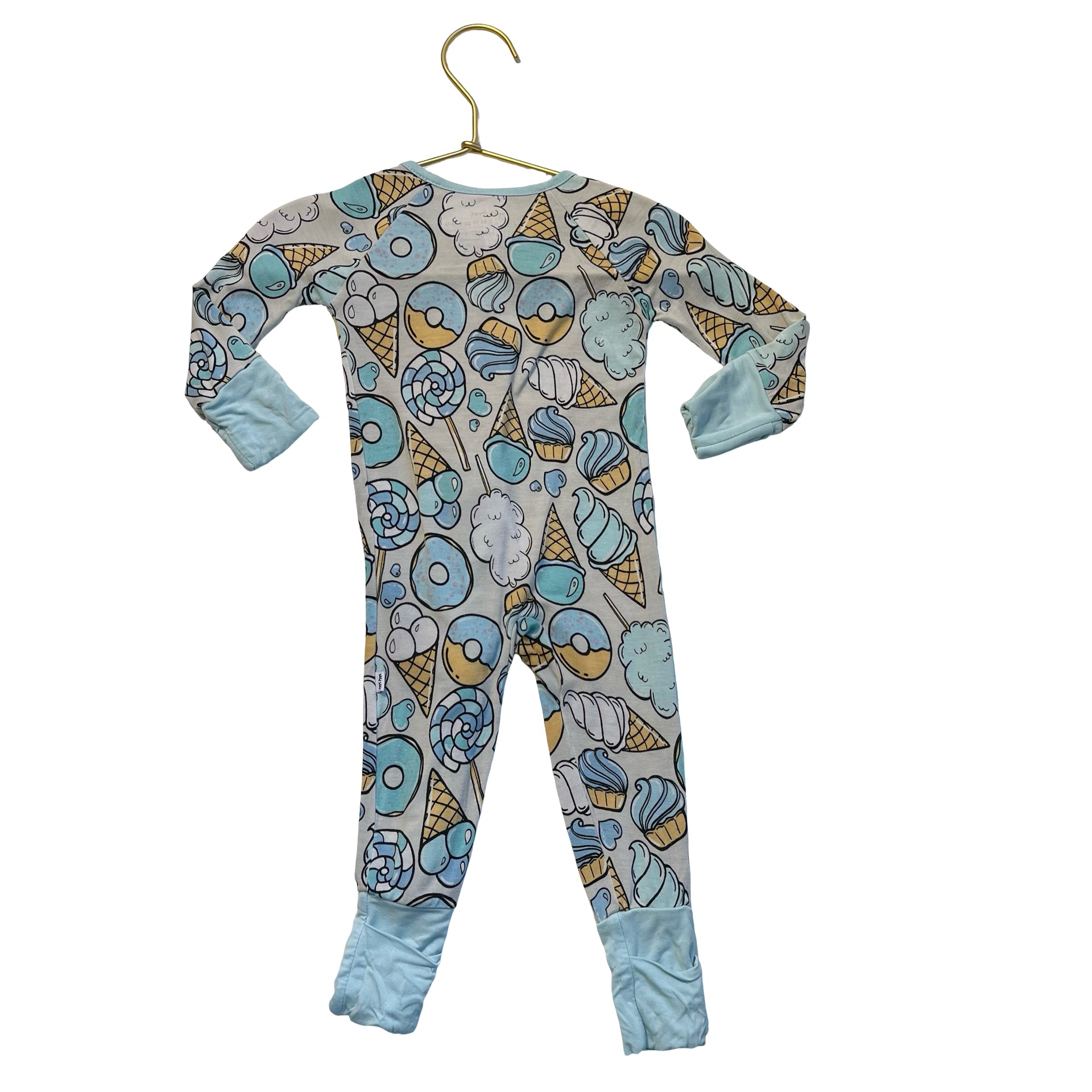 Little Sleepies Blue Dessert Print One-Piece PJS - Size 0-3 Mo