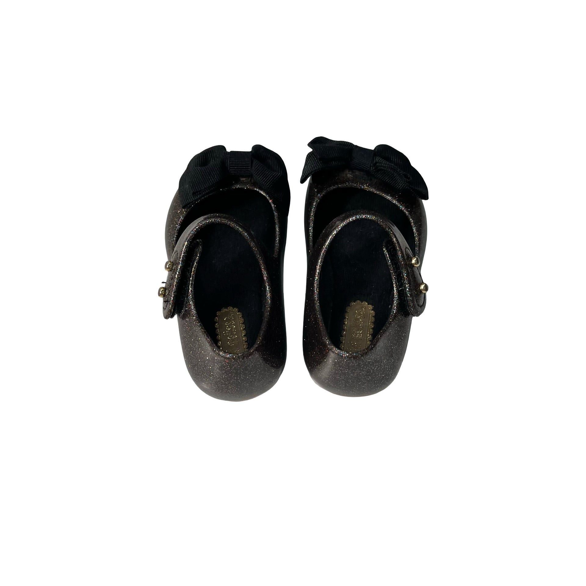 Mini Melissa Black Glitter Bow Shoes - Size 5