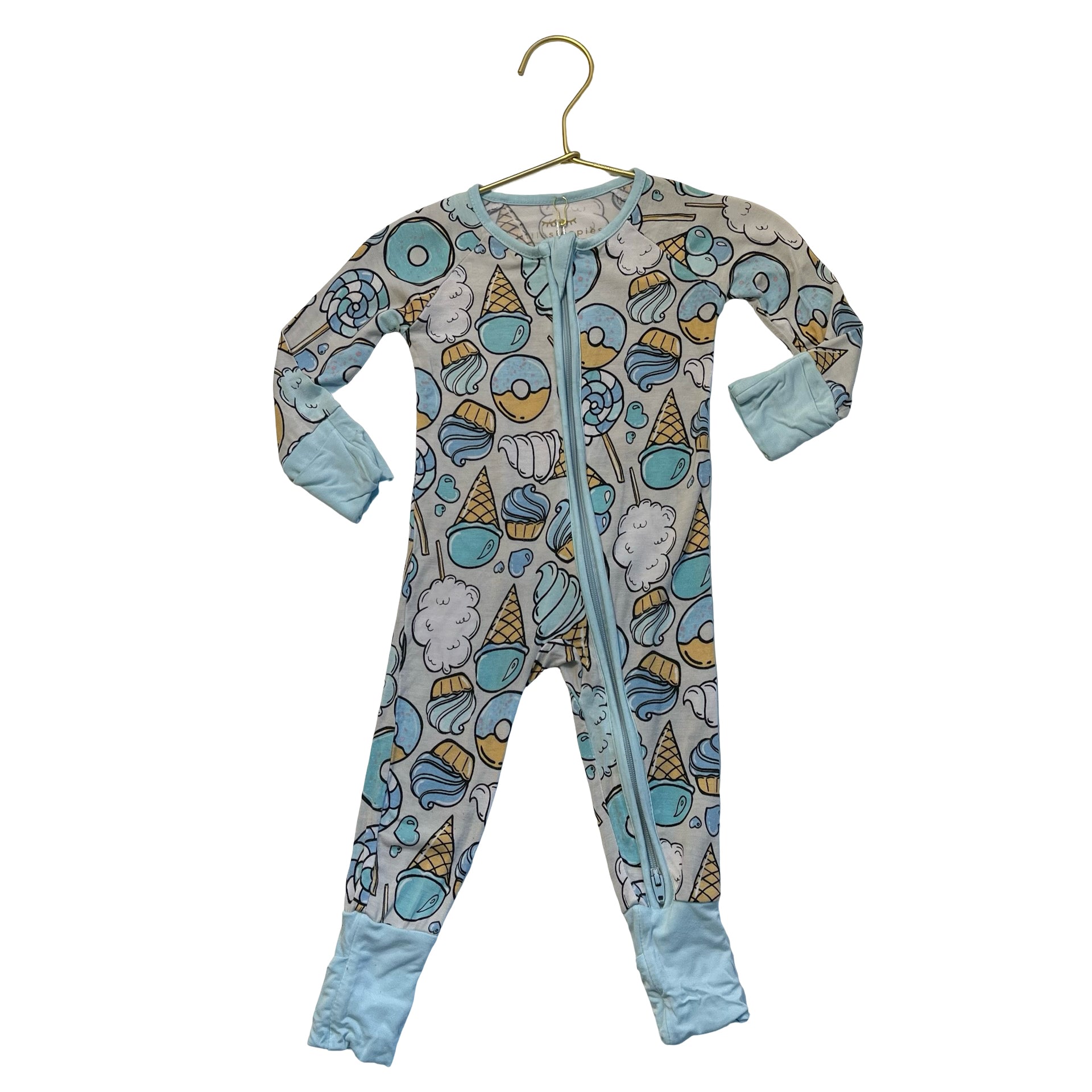 Little Sleepies Blue Dessert Print One-Piece PJS - Size 0-3 Mo