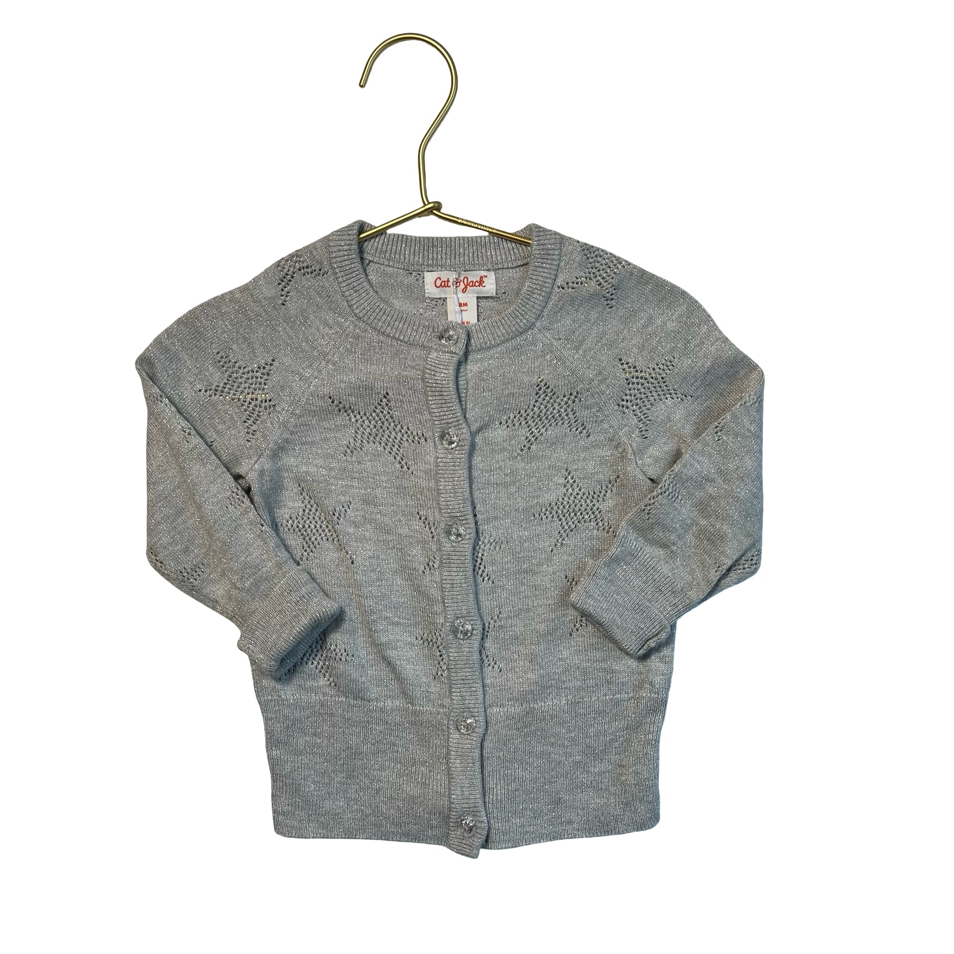 Cat & Jack Silver Metallic Star Cardigan Sweater - Size 18 Mo