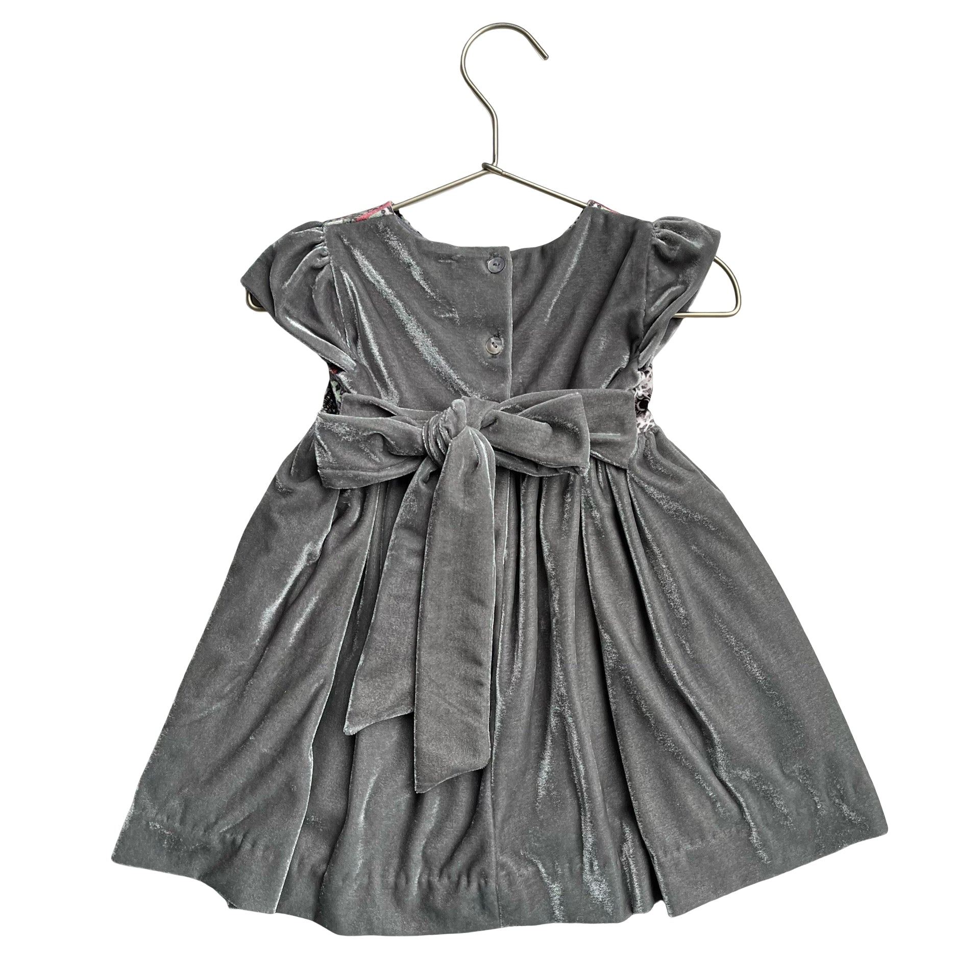 Claudia Sage Green & Pink Print Velvet Dress - Size 18 Mo