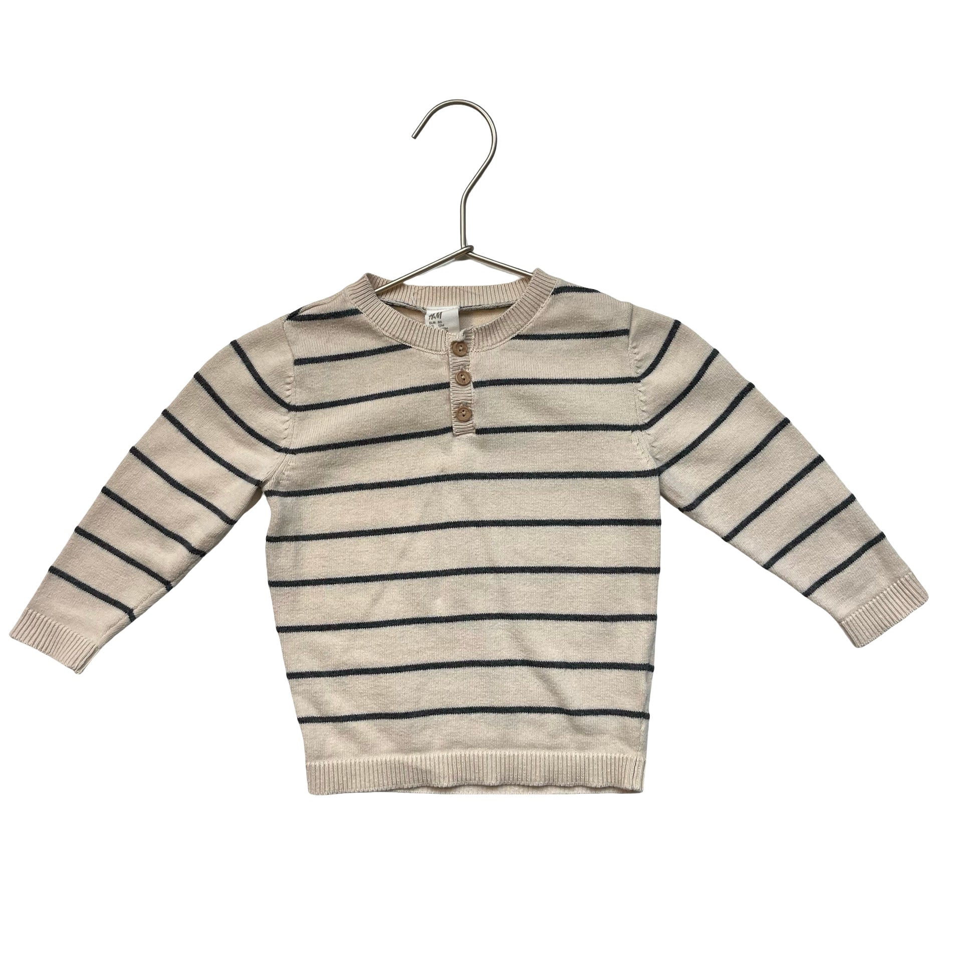 H&M Ivory Striped Cotton Henley Sweater - Size 12 Mo