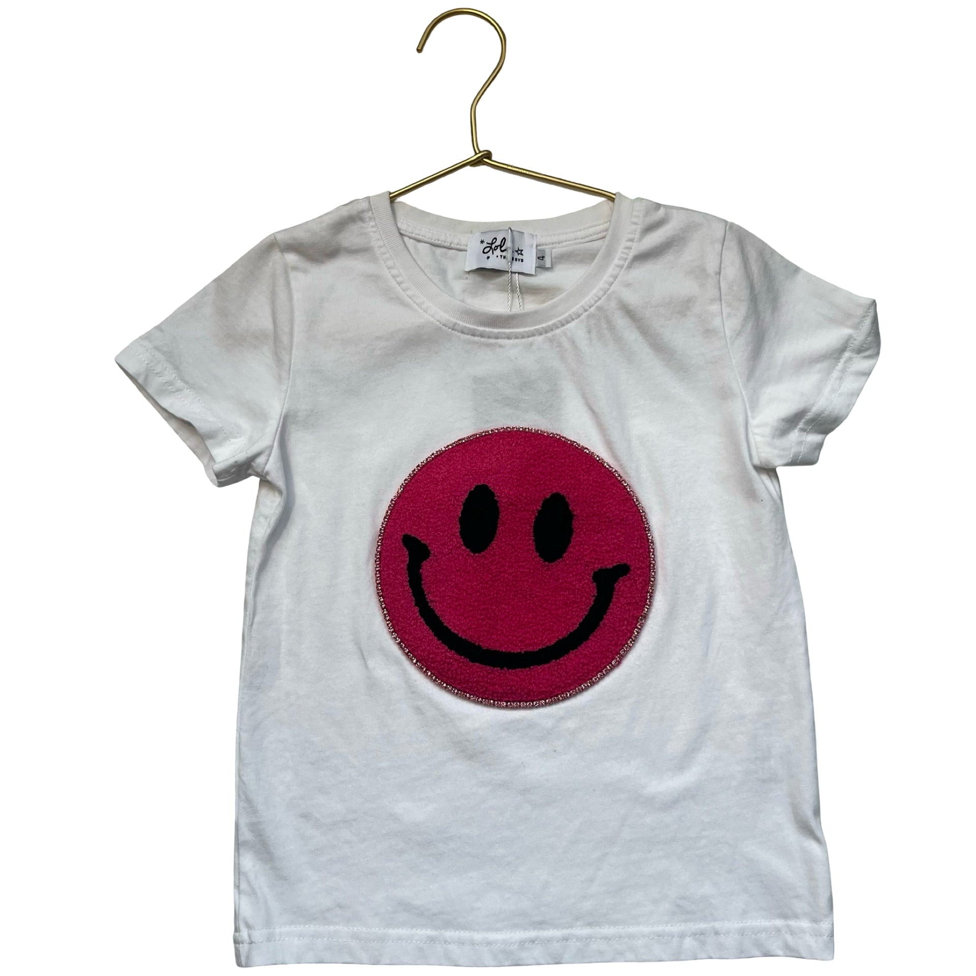 Lola & The Boys White & Pink Smiley Patch T-Shirt - Size 4