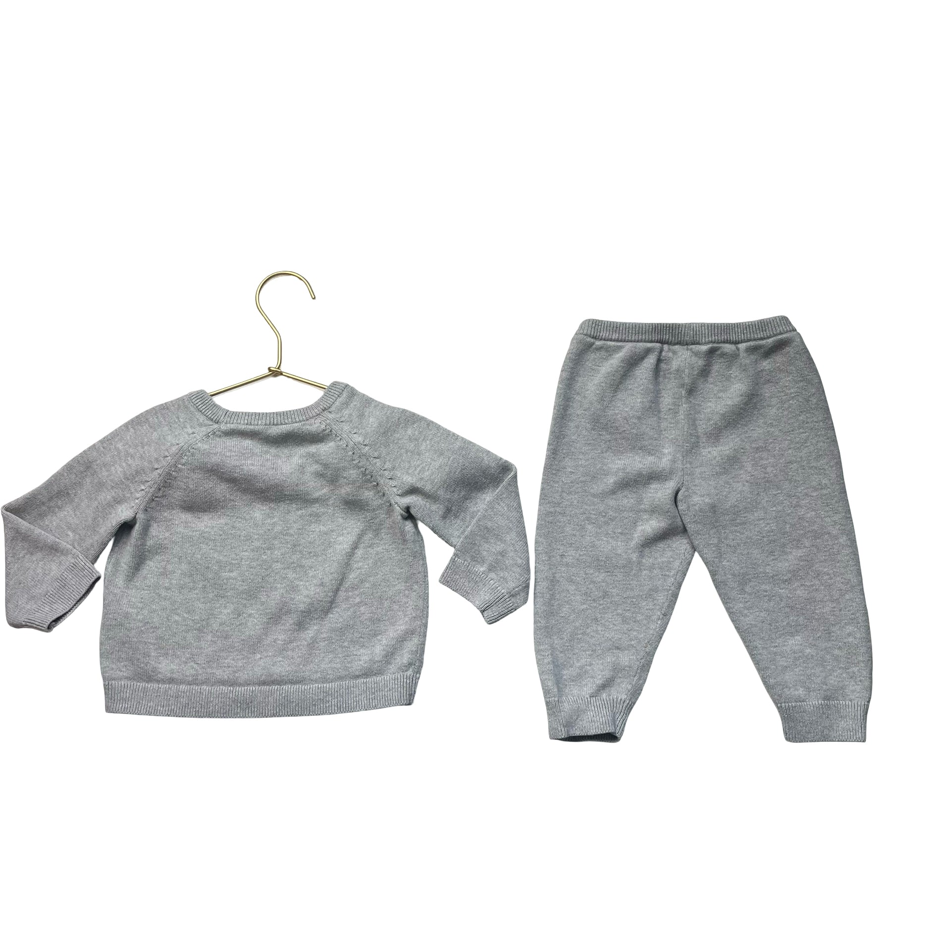Baby Gap Gray Cotton Tractor Sweater & Knit Joggers Set - Size 12-18 Mo