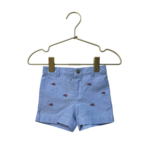 Janie and Jack Blue & Red Embroidered Fish Shorts - Size 0-3 Months