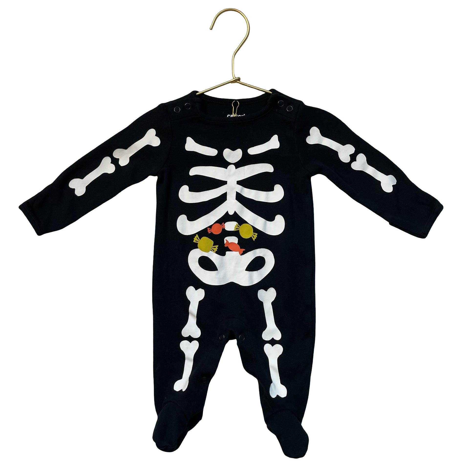Carter's Black Skeleton & Candy Graphic Footed One-Piece - Size 3 Mo