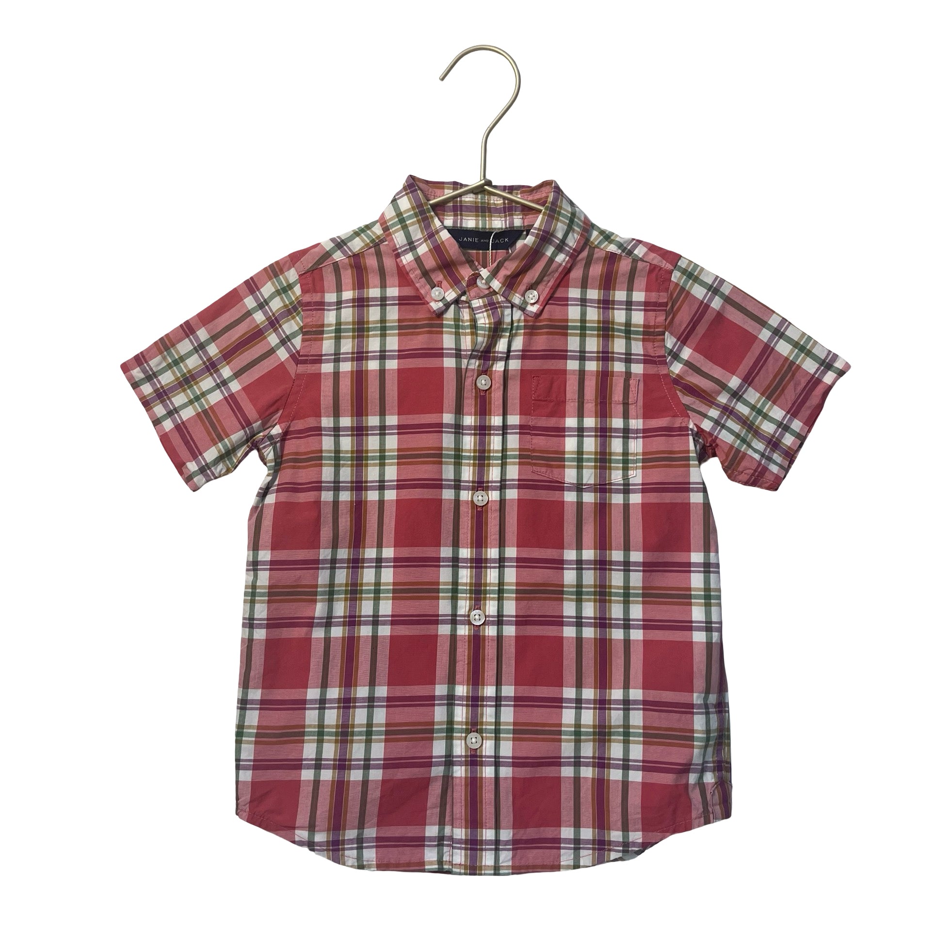 Janie and Jack Pink, Ivory, Green, Purple Plaid Button Down Shirt - Size 3