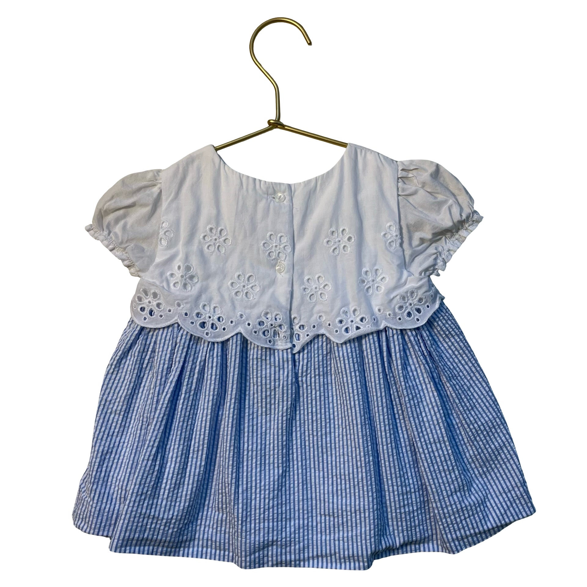 Janie and Jack Blue & White Striped Seersucker & White Eyelet Top - 18-24 Mo