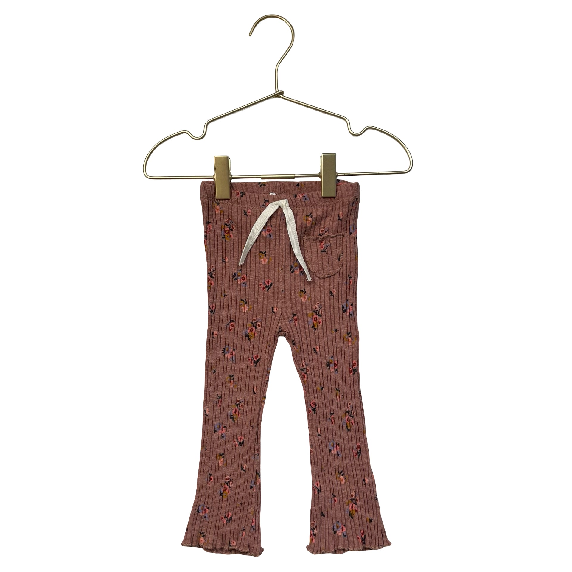 Zara Dusty Rose Floral Ribbed Flare Leggings - Size 12-18 Mo