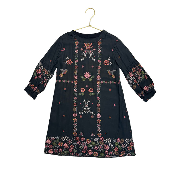 Zara Black Flower & Bird Print Dress - Size 6