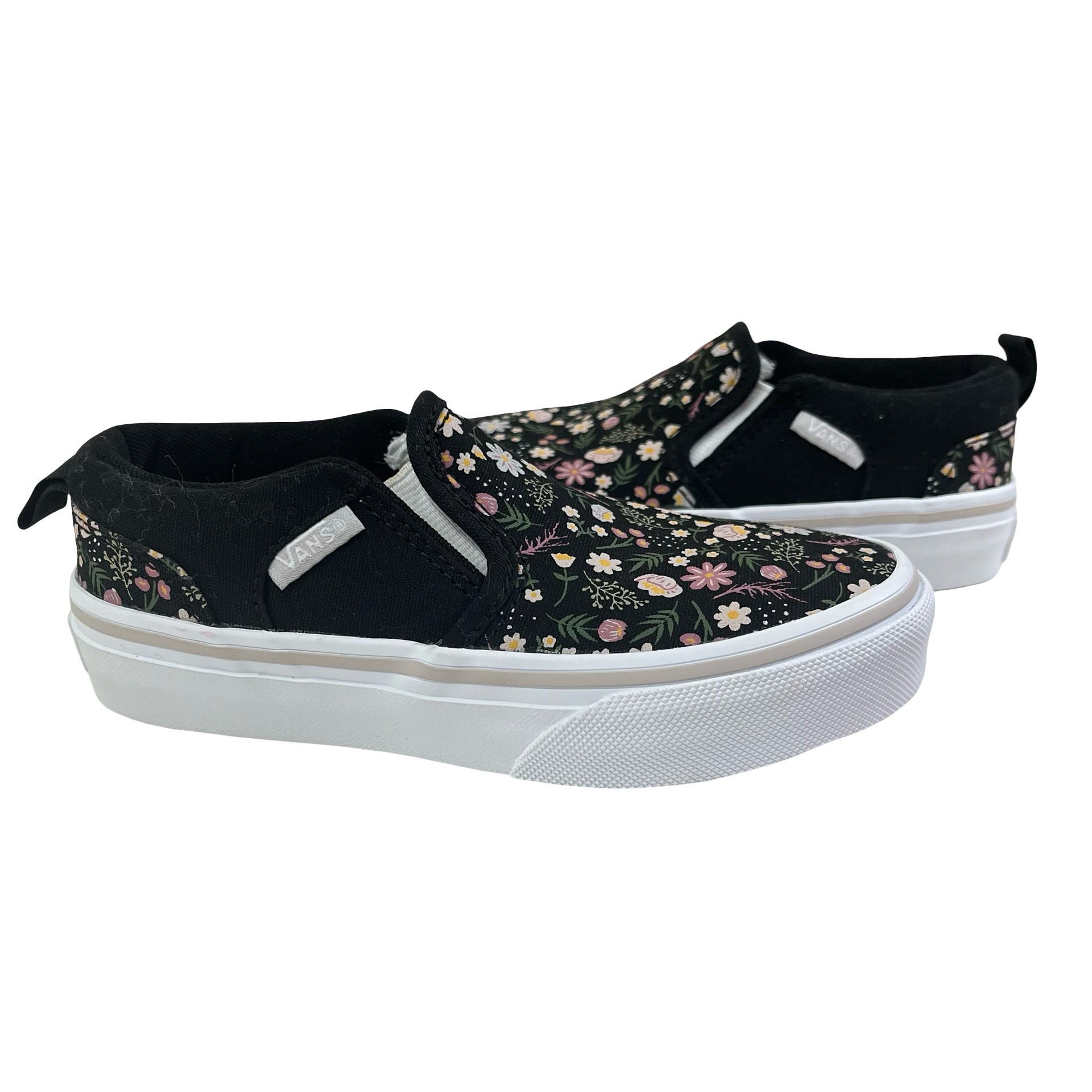 Vans Black & Pastel Floral Slip-On Sneakers - Size 11
