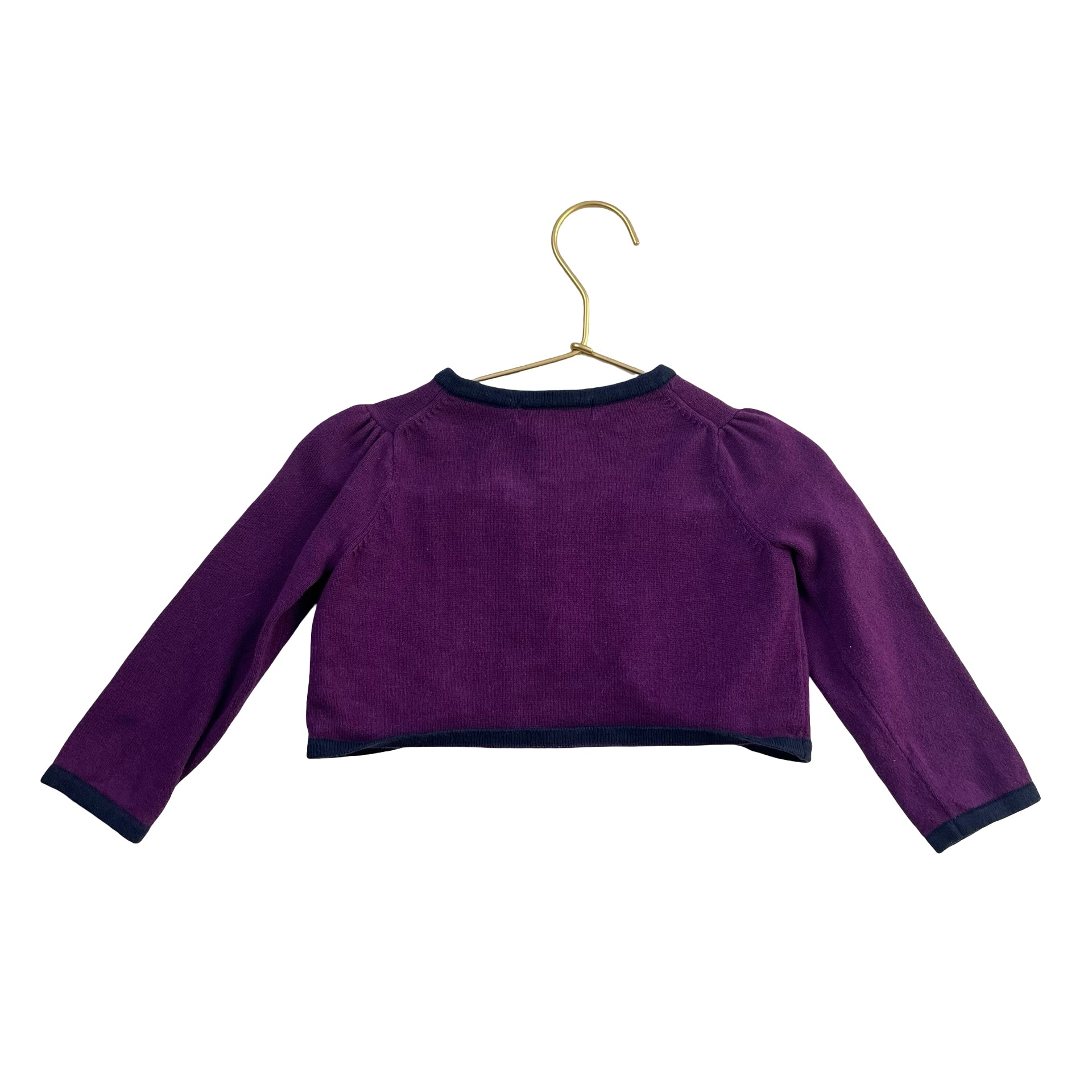 Janie and Jack Purple & Navy Trim Cropped Cardigan - Size 18-24 Months
