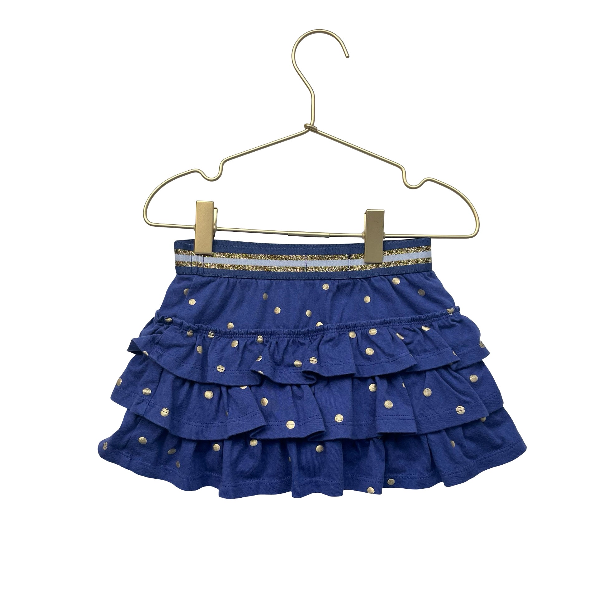Boden Blue & Gold Metallic Dot Ruffle Tiered Skort Skirt - Size 3-4Y