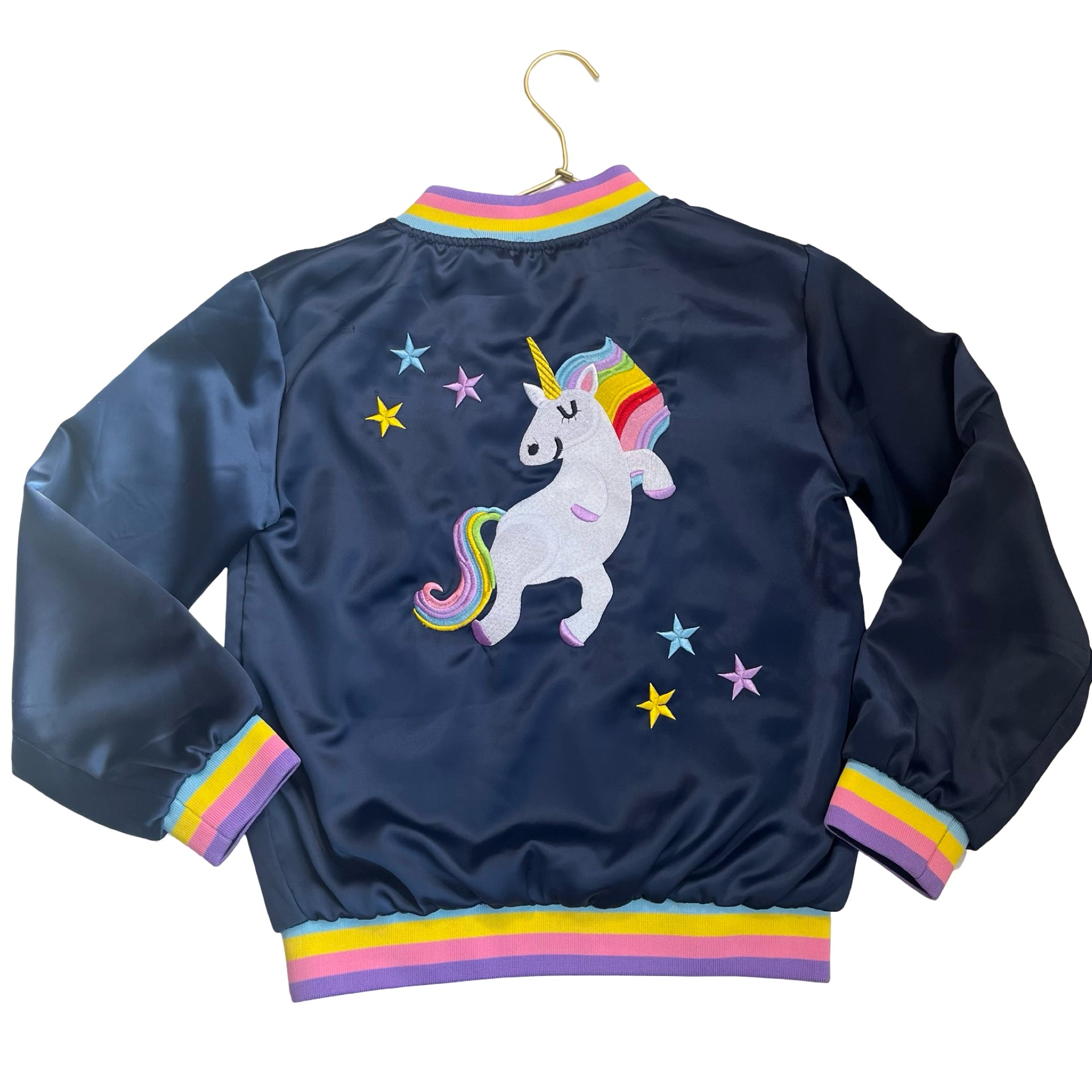 Lola & The Boys Navy Unicorn Applique Flight Jacket - Size 10