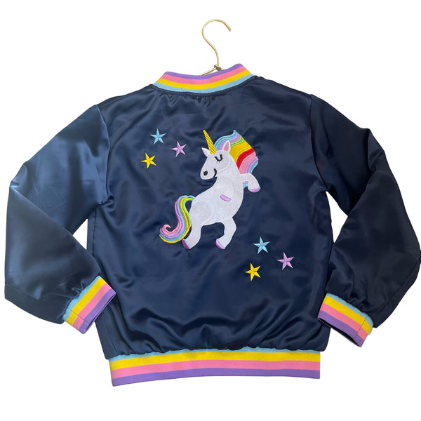 Lola & The Boys Navy Unicorn Applique Flight Jacket - Size 10