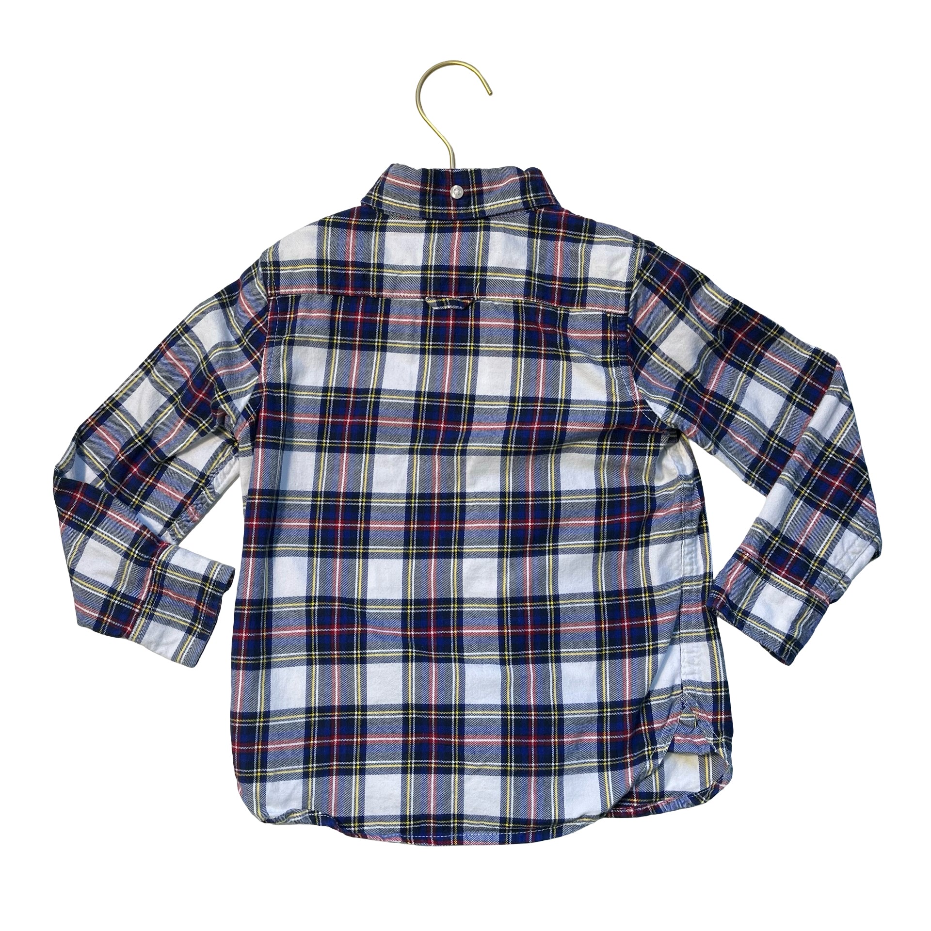 Janie and Jack Blue & Ivory Tartan Plaid Button Down Flannel Shirt - Size 3