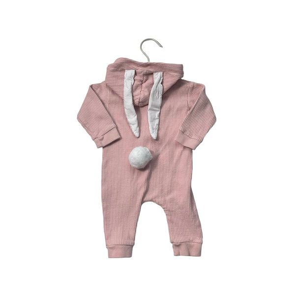 The Littlest Pink Waffle Bunny Ears & Tail Hooded One-Piece - Size 3-6 Mo