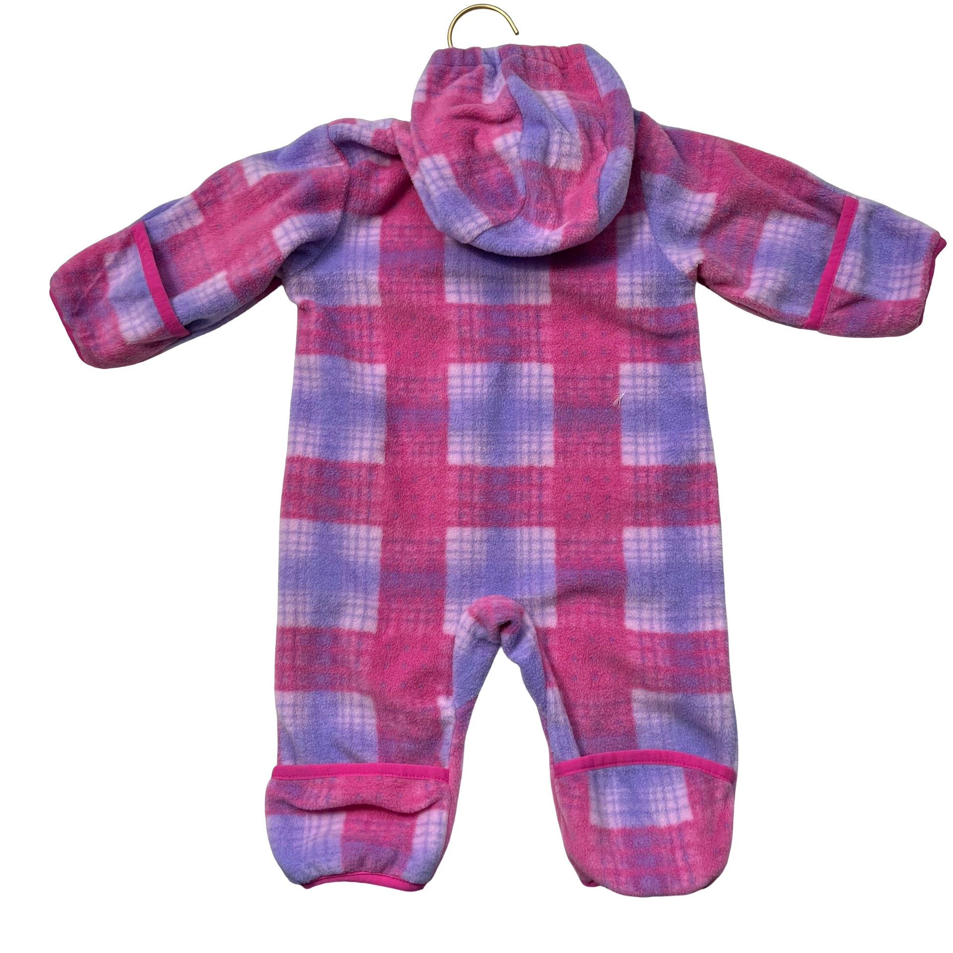 Columbia Pink & Purple Plaid Fleece Hooded Bunting - Size 3-6 Mo
