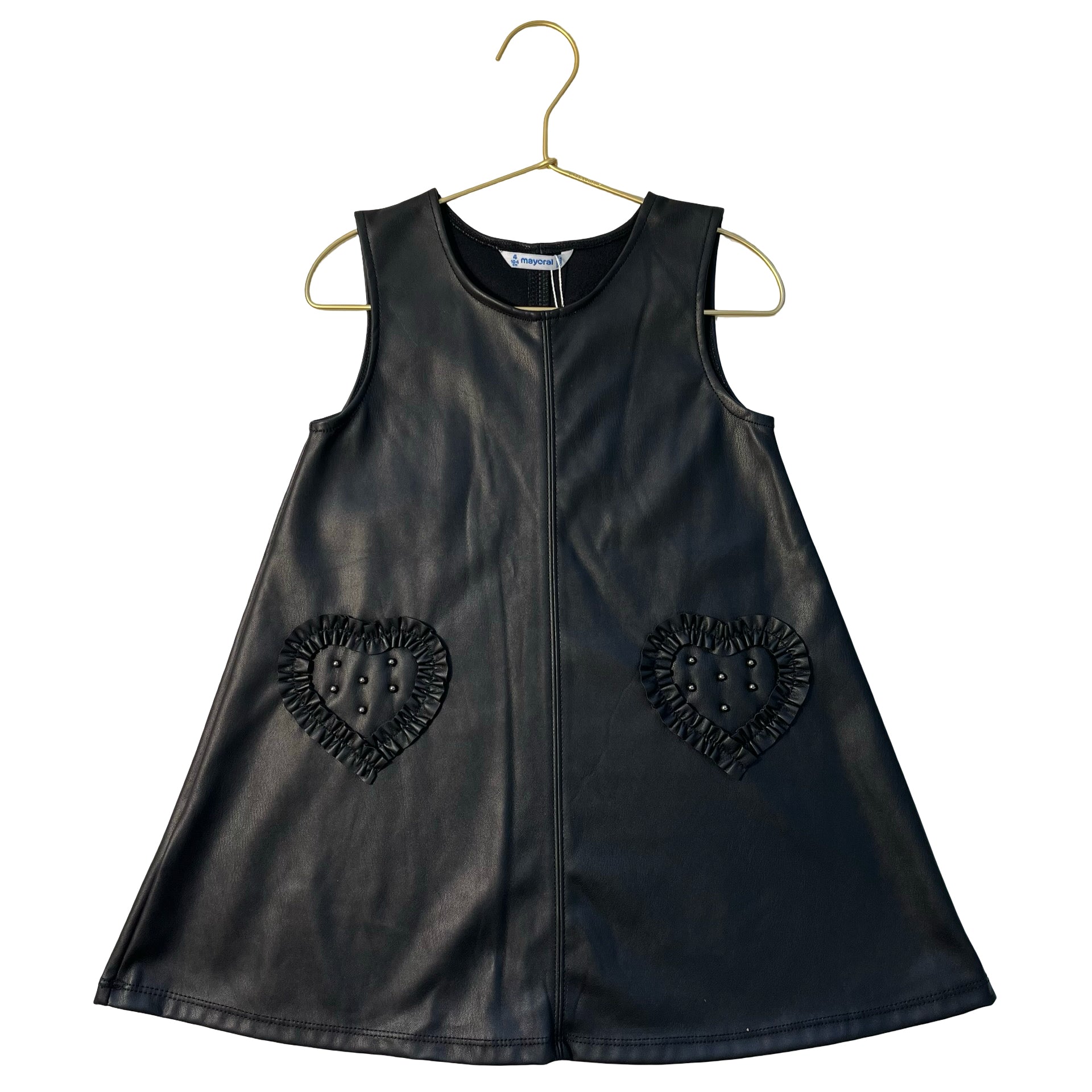 Mayoral Black Faux Leather Heart Accent Dress - Size 4