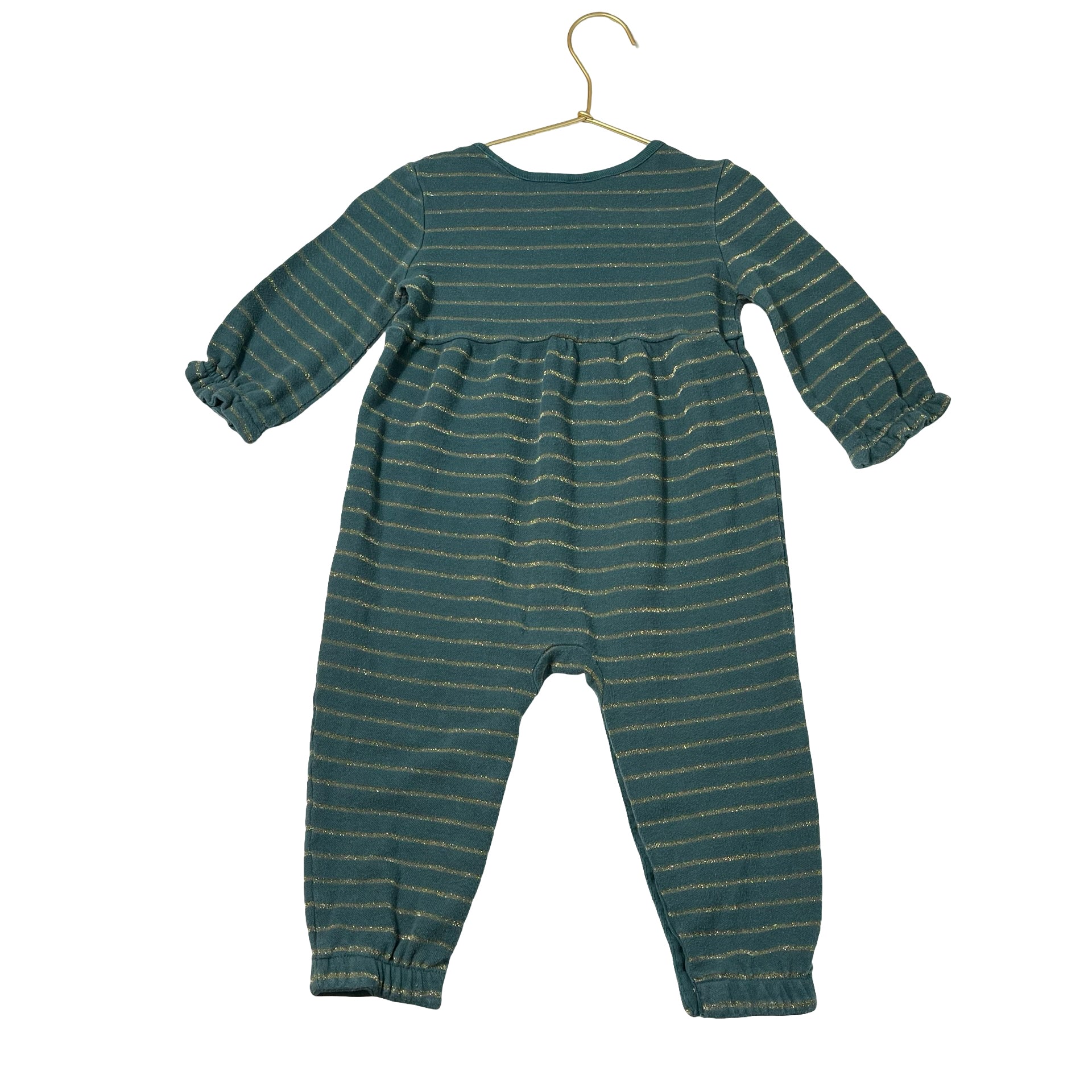 Hanna Andersson Green & Gold Metallic Striped One-Piece - Size 2T