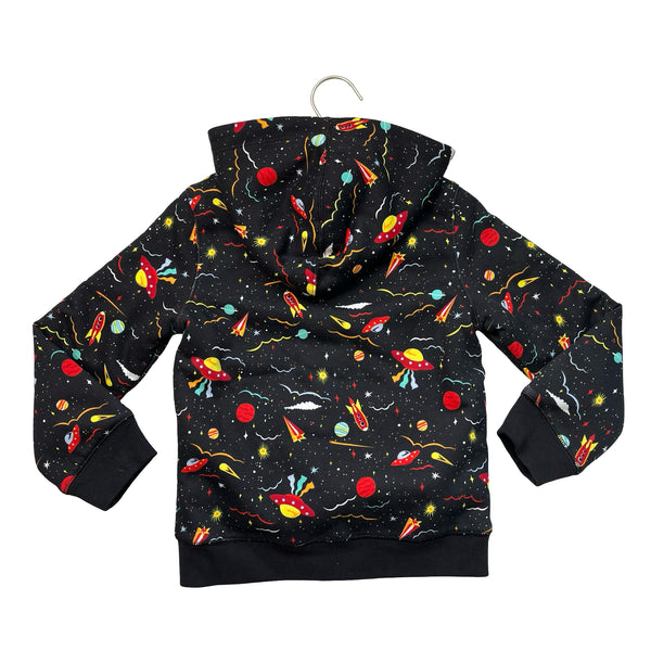 Lands' End Reversible Black Sherpa & Space Zip-Up Hooded Sweatshirt - XS 4-5