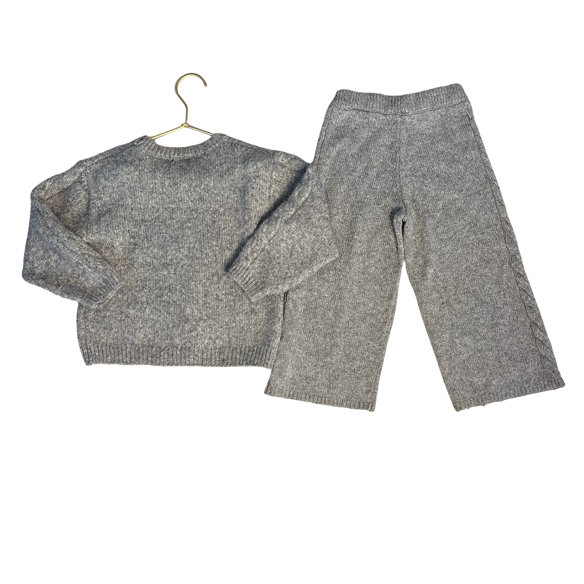Zara Gray Embroidered Flower Sweater & Knit Pants Set - Size 3