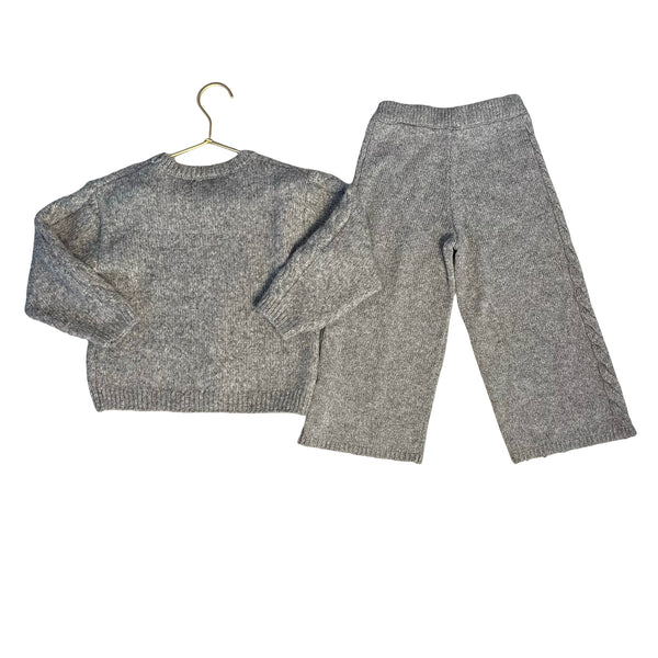 Zara Gray Embroidered Flower Sweater & Knit Pants Set - Size 3