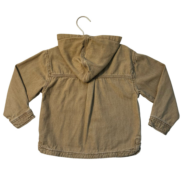 Zara Khaki Denim Hooded Shacket Jacket - Size 4-5