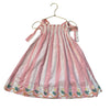 Bonjour Pink Striped Embroidered Flower Dress - Size 4Y
