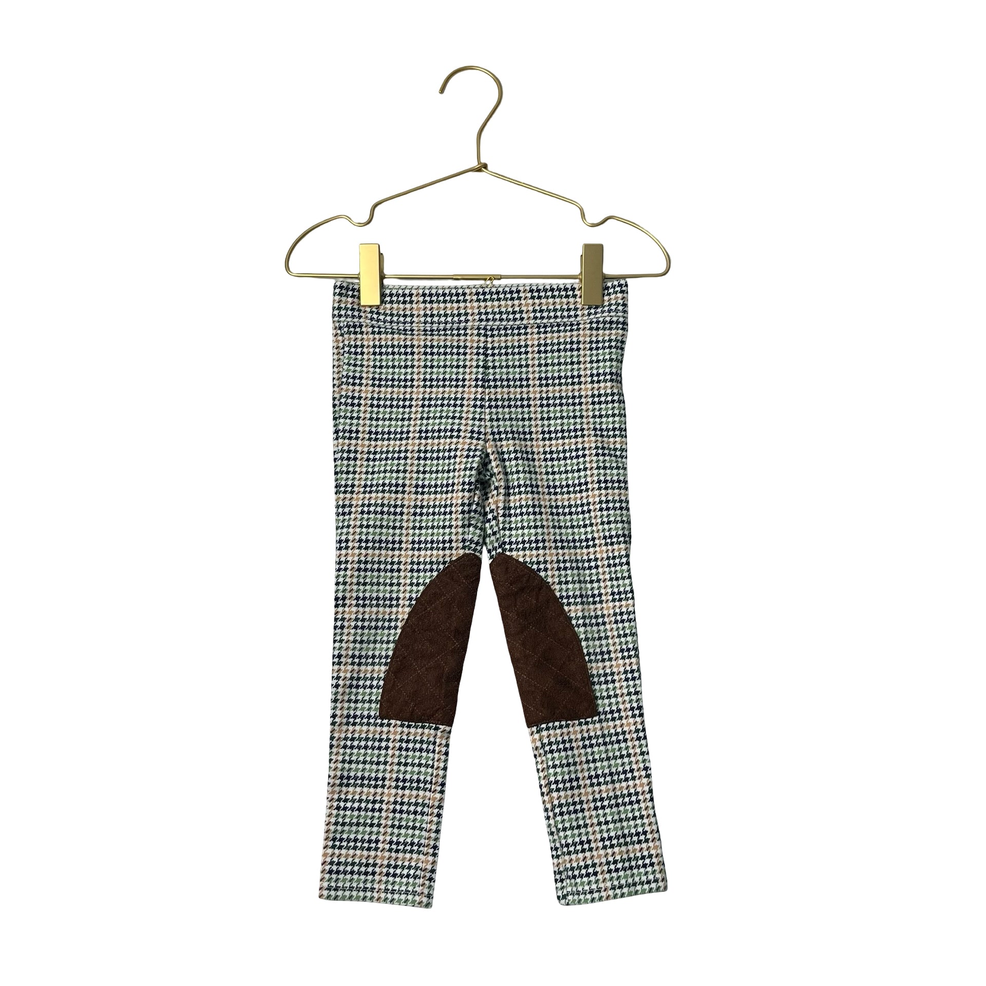 Janie and Jack Green, Ivory, Gold Houndstooth Leggings - Size 3