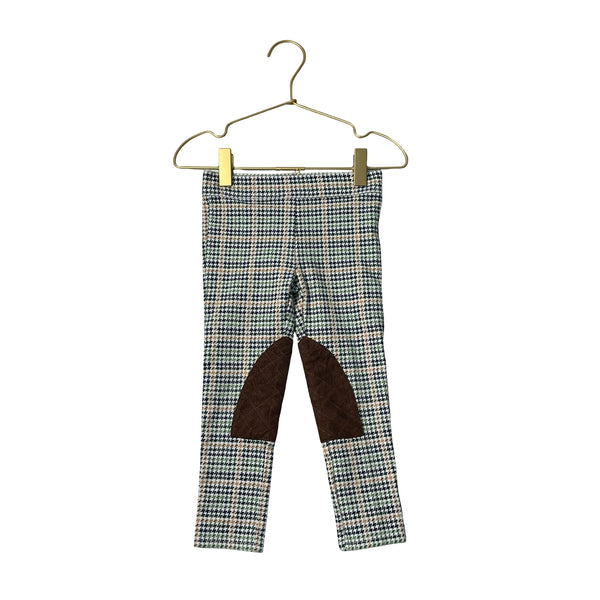 Janie and Jack Green, Ivory, Gold Houndstooth Leggings - Size 3