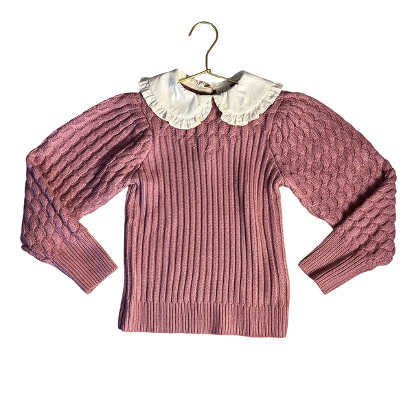 Janie and Jack Mauve Sweater, Ivory Collar - Size 7