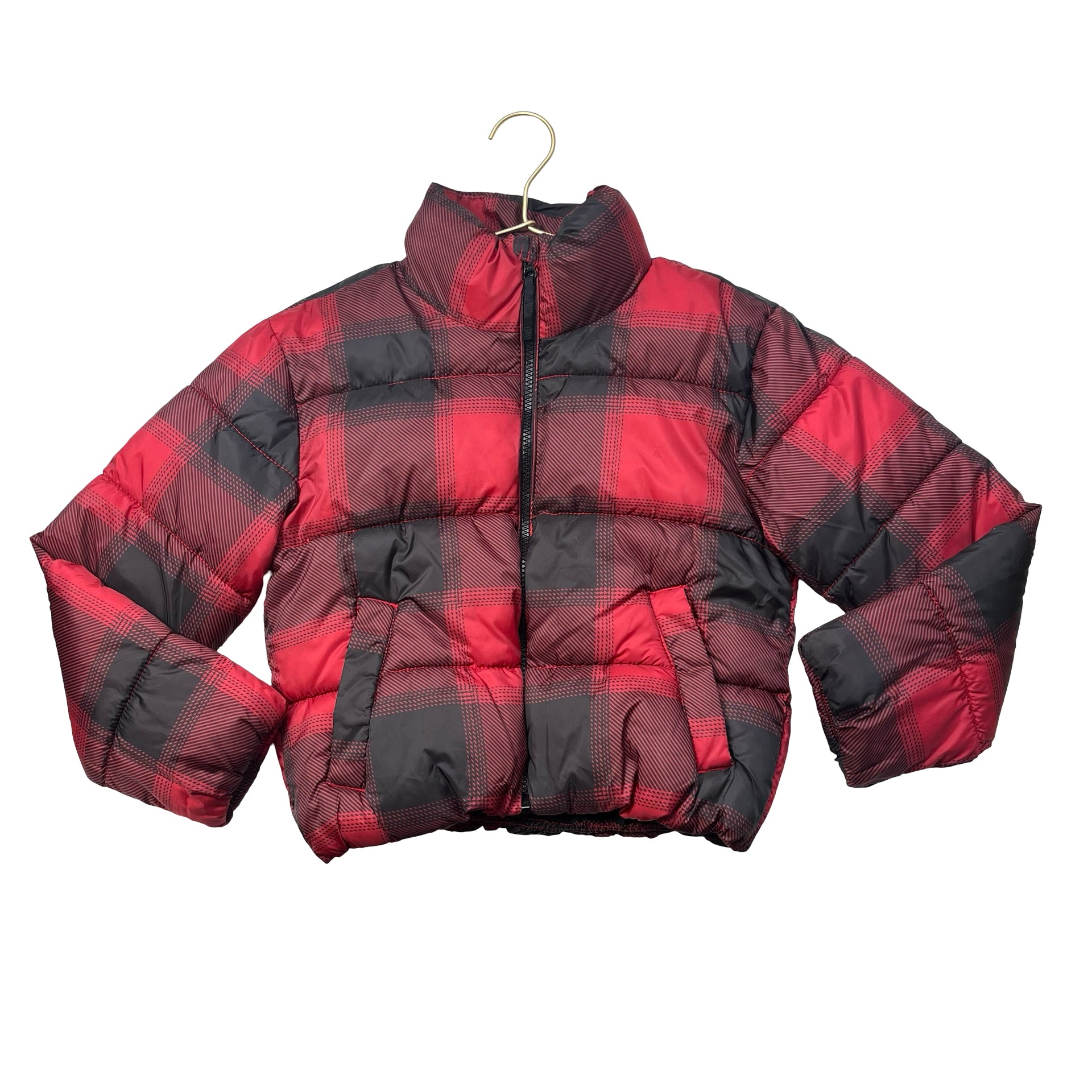 Old Navy Red & Black Plaid Cropped Puffer Jacket - Size 8