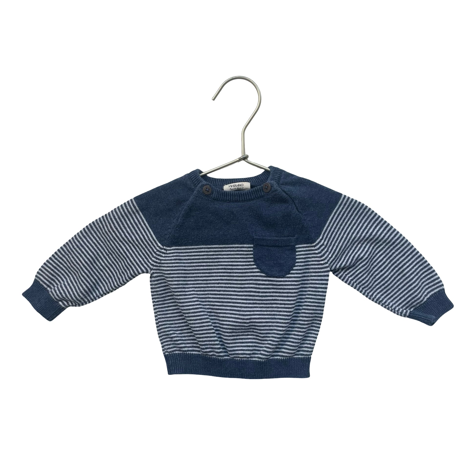 Viverano Blue Striped Cotton Sweater - Size 3-6 Mo