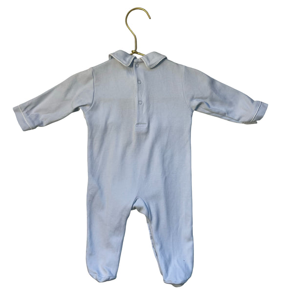 Mini La Mode Light Blue Smocked Stork Footed One-Piece - Size Newborn