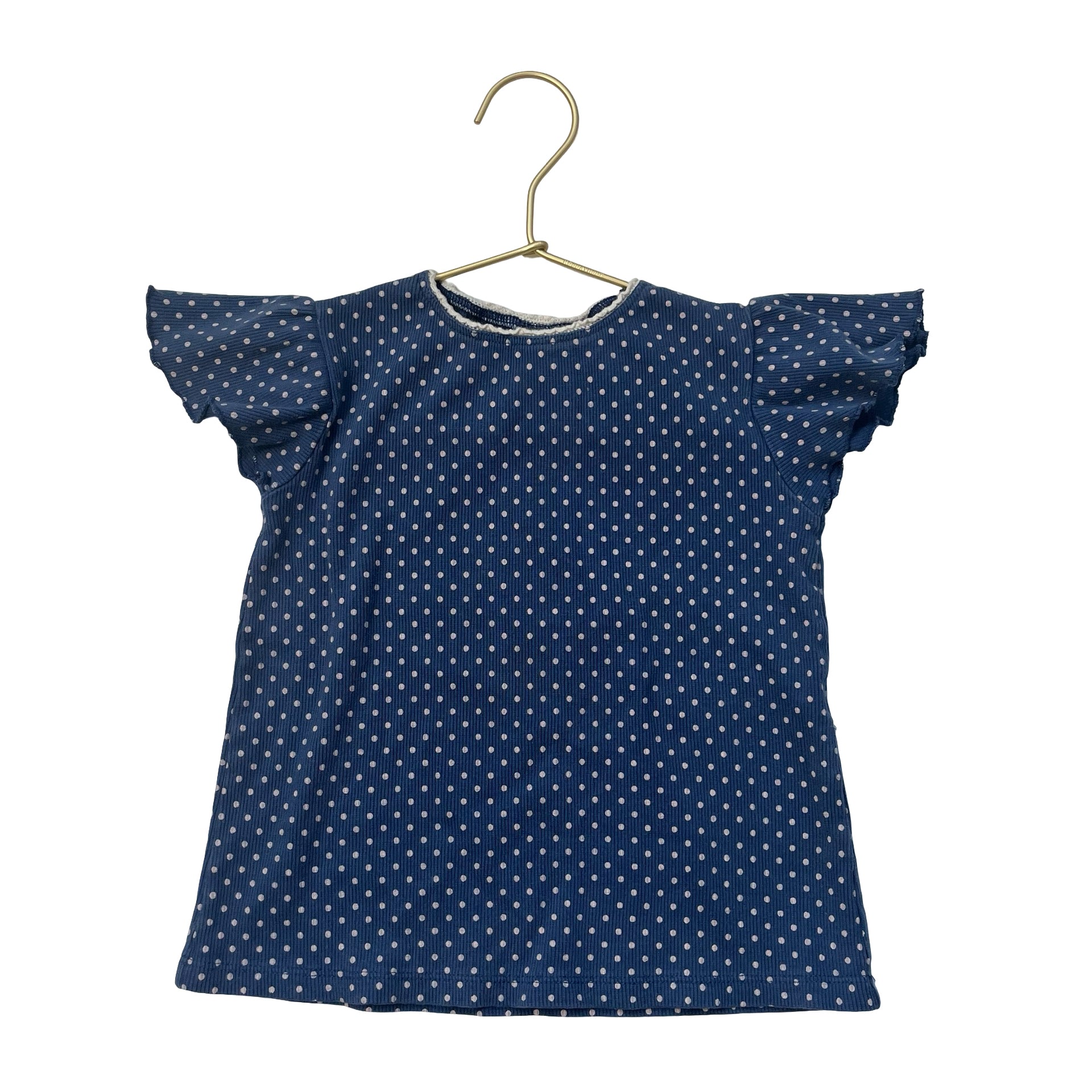 Zara Blue & Light Pink Polka Dot Ribbed Short Sleeve Shirt - Size 2/3