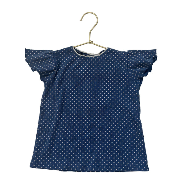 Zara Blue & Light Pink Polka Dot Ribbed Short Sleeve Shirt - Size 2/3