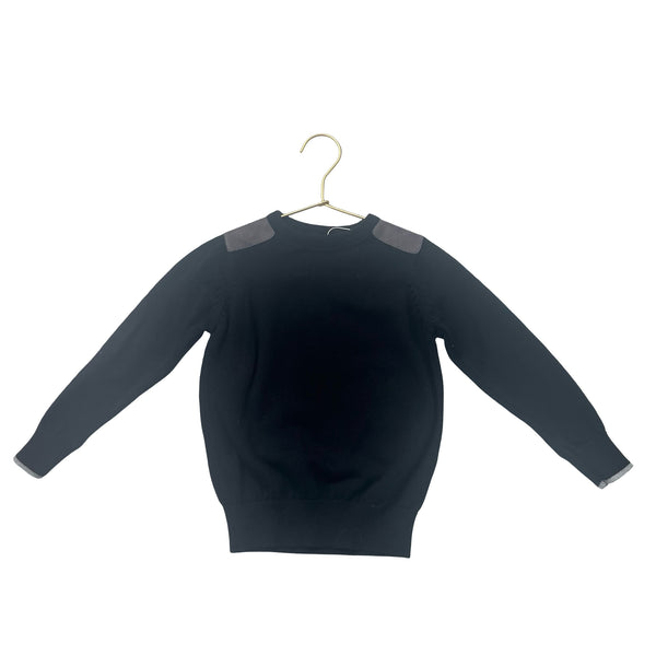 Leo & Zachary Black Cotton & Gray Faux Suede Patch Sweater - Size 4