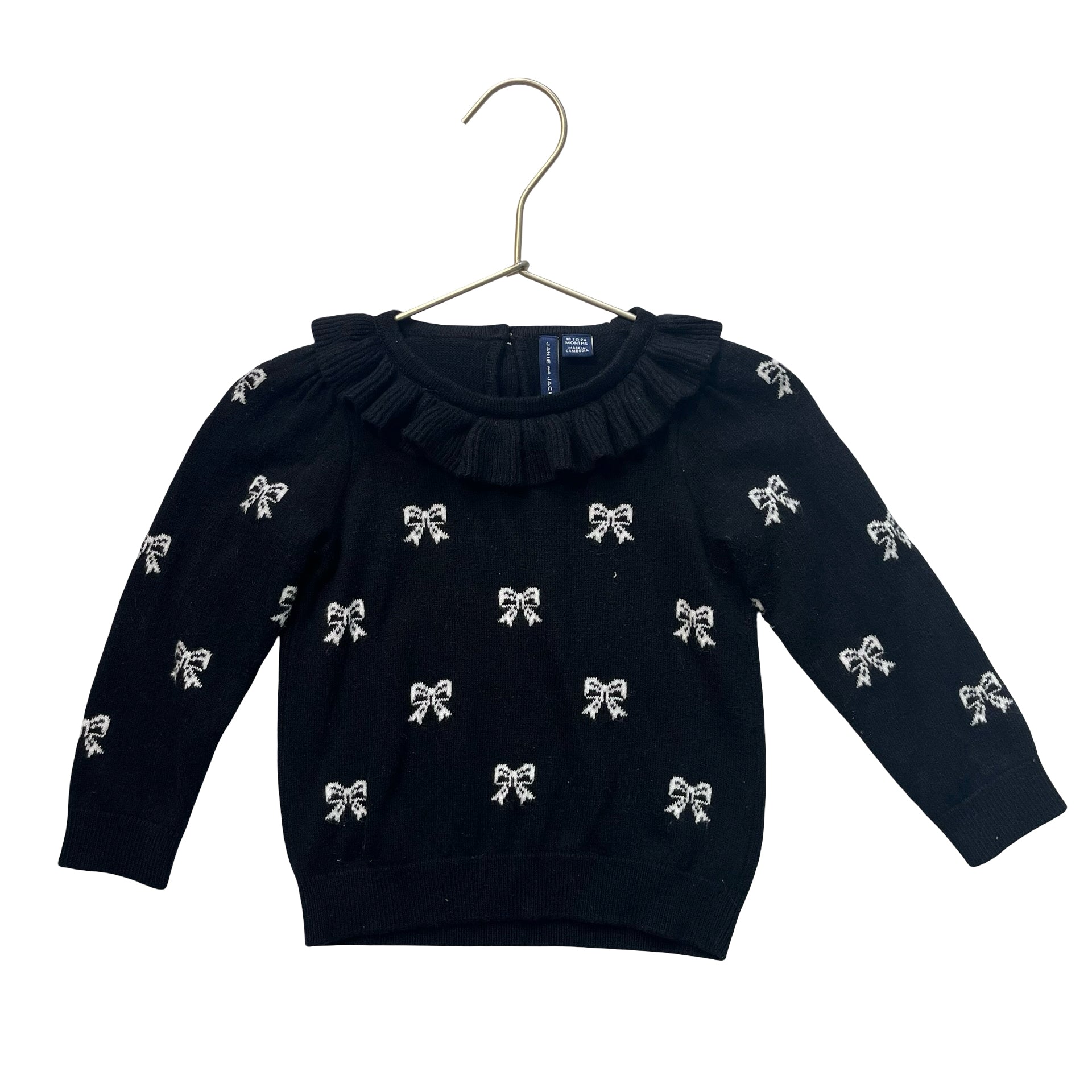 Janie and Jack Black Bow Print Sweater - Size 18-24 Mo