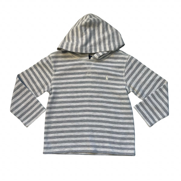 Polo Ralph Lauren Gray & Ivory Striped Hooded Waffle Shirt - Size 3