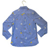 Mini Boden Blue Oxford Cloth Embroidered Farm Animal Button Down Shirt - 7-8Y