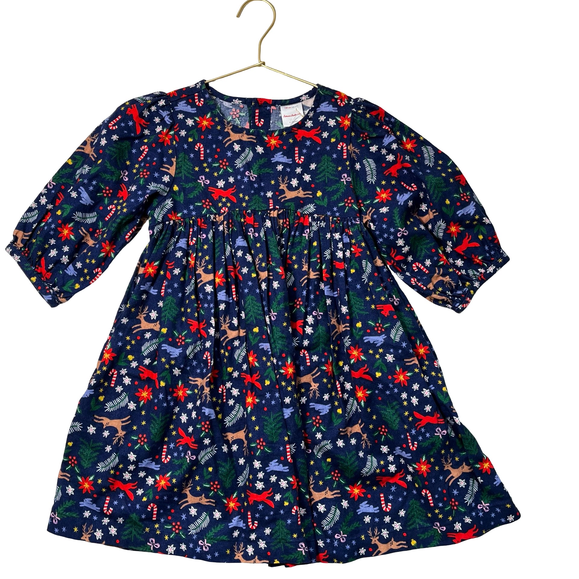 Hanna Andersson Navy Christmas Print Flannel Dress - Size 6-7