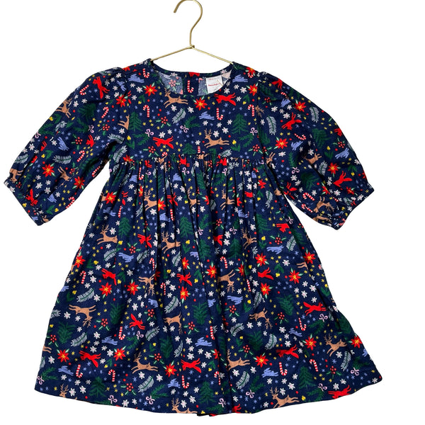 Hanna Andersson Navy Christmas Print Flannel Dress - Size 6-7