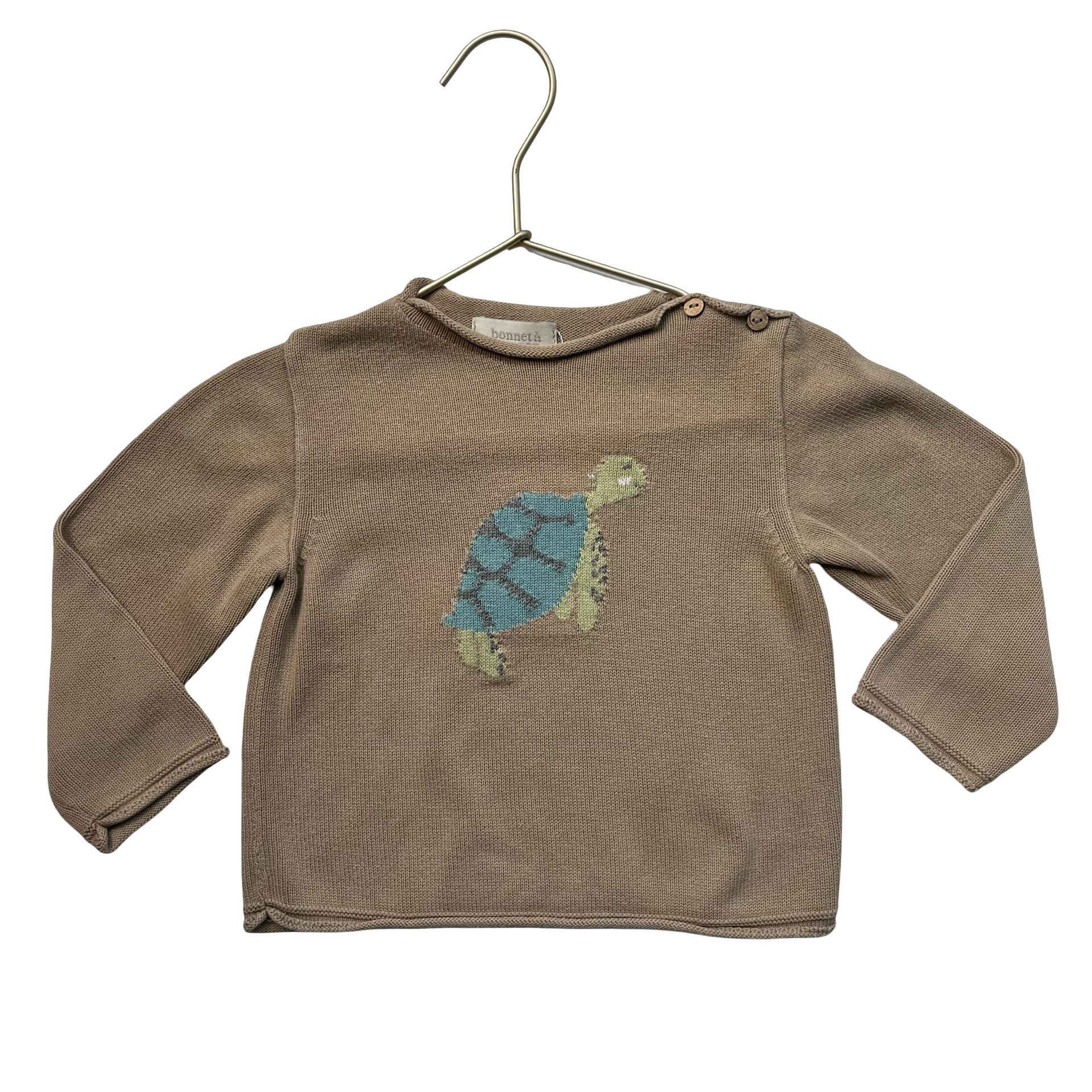 Bonnet a Pompon Tan Turtle Sweater - Size 2Y