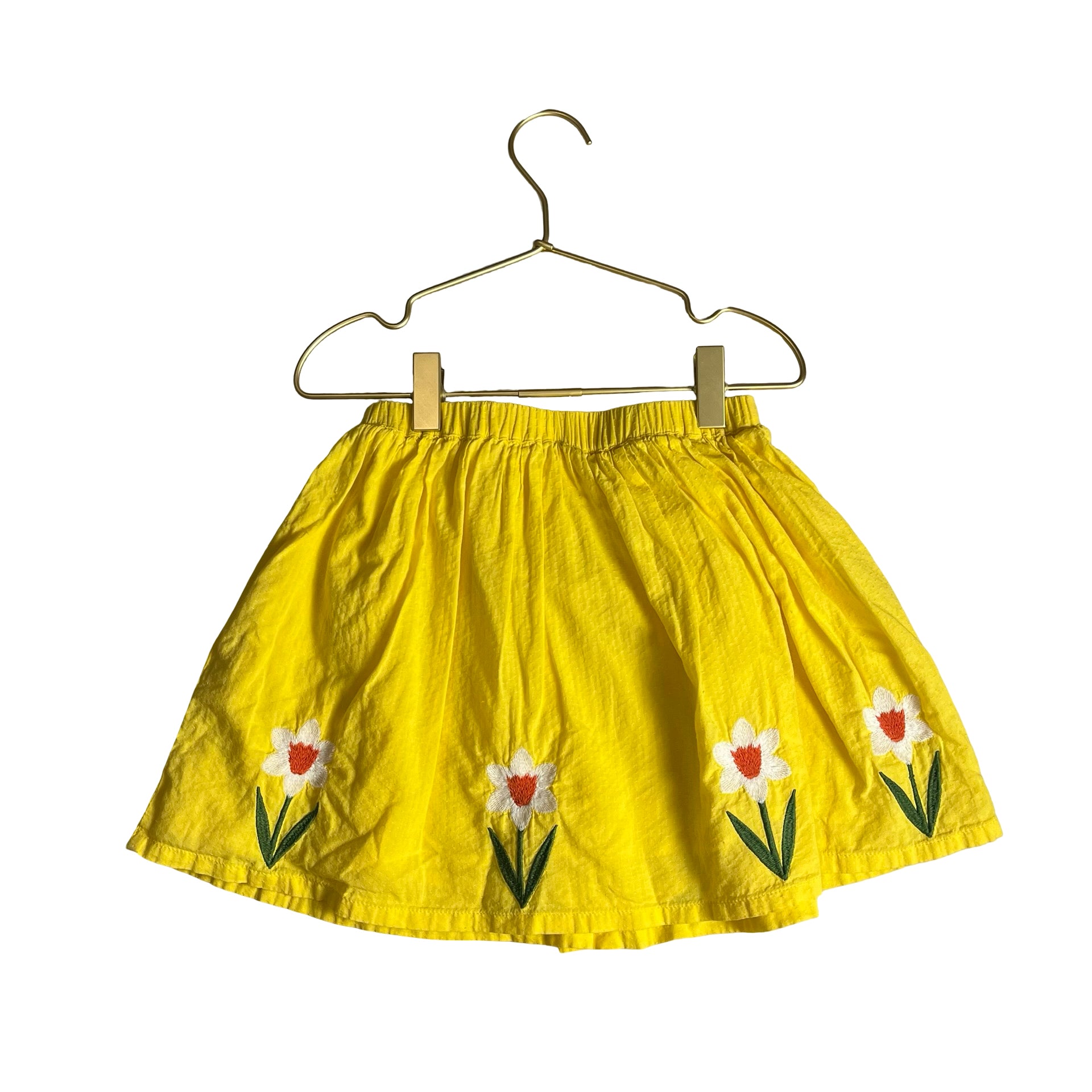 Mini Boden Embroidered Flower Yellow Skirt - Size 6-7Y