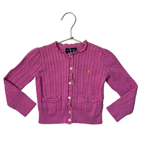 Ralph Lauren Pink Cotton Cable-Knit Cardigan Sweater - Size 3