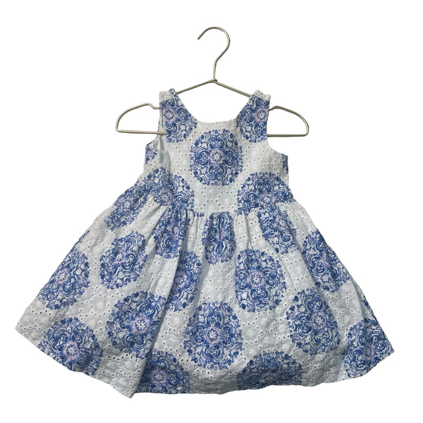 Janie and Jack Ivory & Blue Floral Eyelet Dress -  Size 12-18 Months est