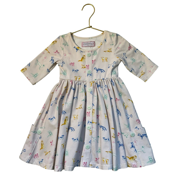 Sweet Honey Blush & Colorful Dog Print Dress - Size 3T