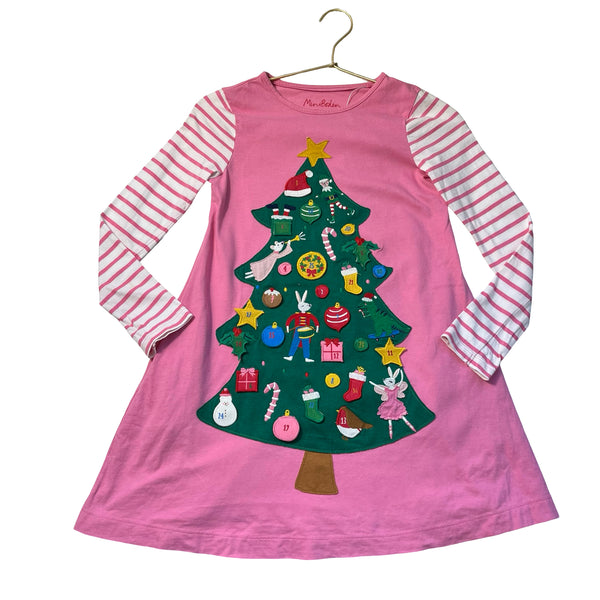 Mini Boden Pink Christmas Tree Applique Dress - Size 8-9Y