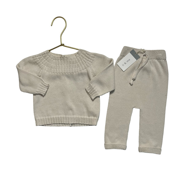 Li & Me Ivory Cotton Knit Sweater & Joggers Set - Size 6 Mo